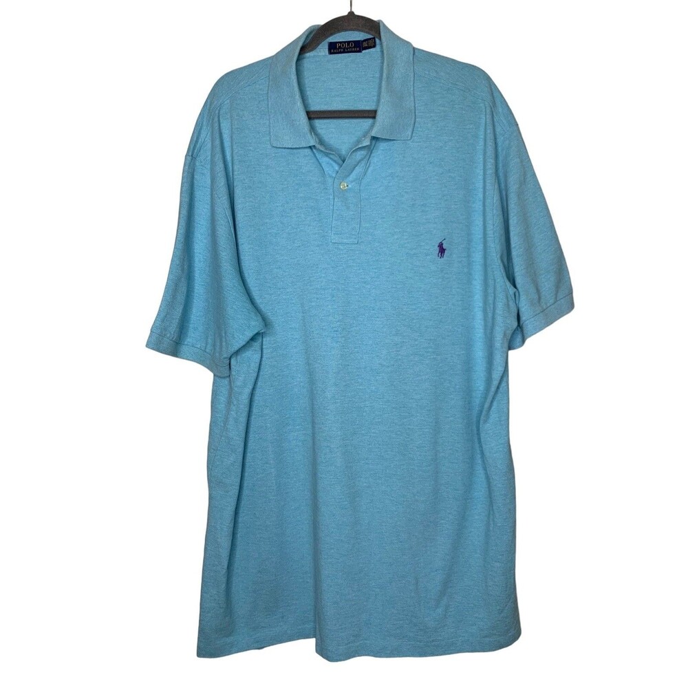 Polo Ralph Lauren Shirt Men Short Sleeve Pullover Blue Pony 2XLT Blue Cotton